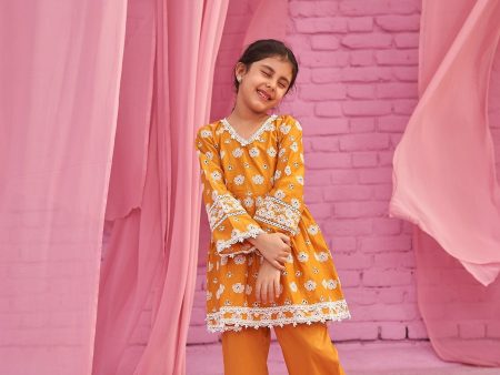 Mulmul Cotton Dwi Orange Kurta With Mulmul Cotton Dwi Orange Pant on Sale