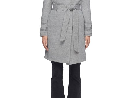 Belted hooded ribbed cuff melton wrap coat - SENTALER - Grey For Cheap