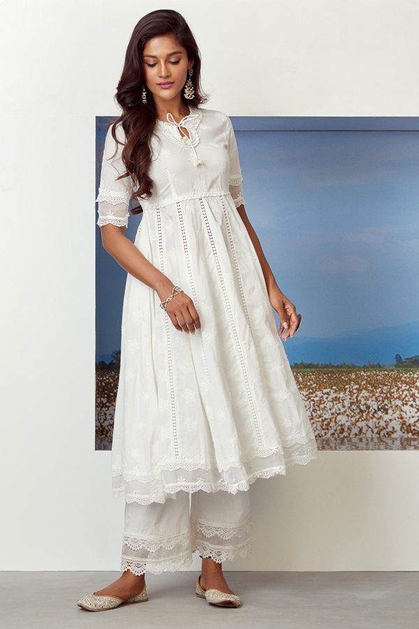 Mulmul Cotton Star Gaze White Kurta Fashion