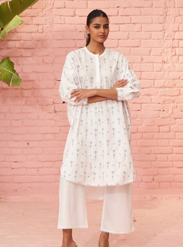 Mulmul Cotton Oriana White Kurta With Mulmul Cotton Oriana White Pant Online Hot Sale