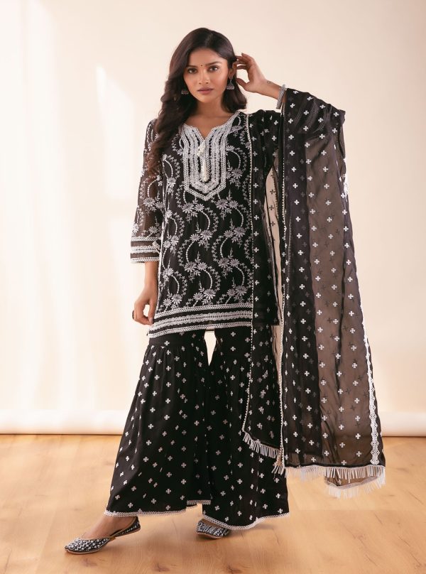 Mulmul Organza Luna Black Kurta Online now