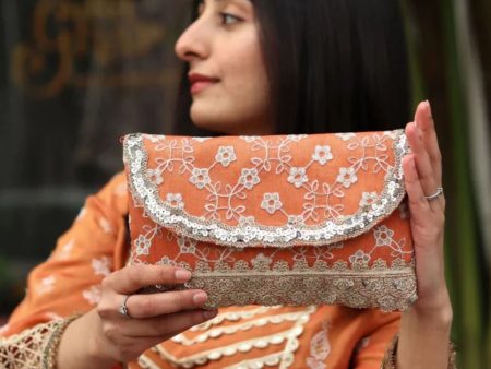 Mulmul Charkha Burnt Orange Envelope Pouch Bag Cheap