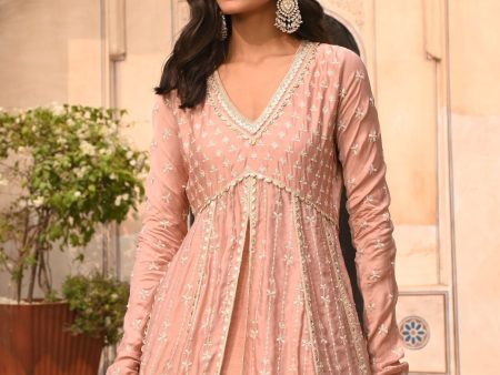 Mulmul Organza Satin Jhoom Light Pink Anarkali Kurta with Mulmul Luxe Tissue Satin Jhoom Light Pink Lehenga Supply