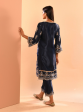 Mulmul Cupro Valaya Navy Kurta With Mulmul Cupro Valaya Navy Pant Online