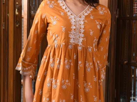 Mulmul Cotton Afarin Orange Kurta For Cheap