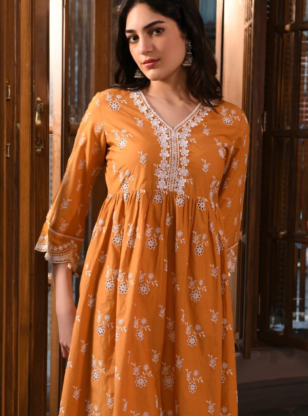 Mulmul Cotton Afarin Orange Kurta For Cheap