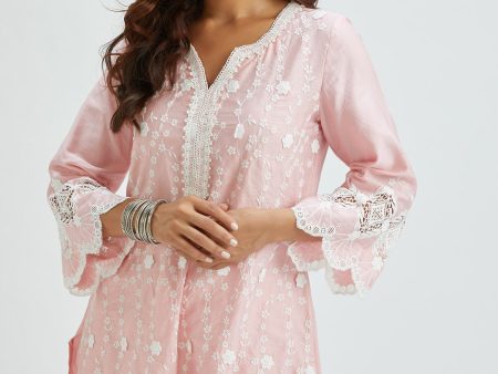 Mulmul Supima Satin Rene Pink Kurta Online