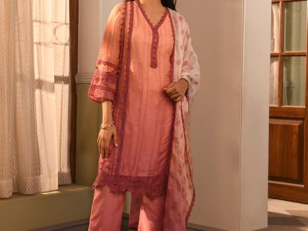 Mulmul Organza Vaya Pink Kurta With Mulmul Cotton Vaya Pink Pant Online now