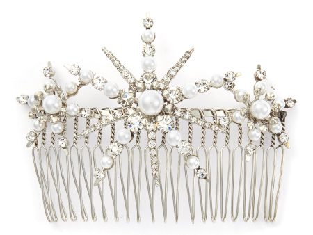 Starlet  Swarovski crystal pearl hair comb - LELET NY - Metallic Online now