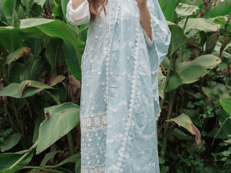 Mulmul Cotton Echo Light Blue Kurta For Cheap