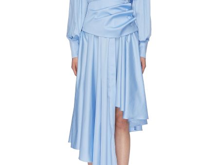 Detachable corset belt asymmetric pleated shirt dress - MATÉRIEL - Blue Cheap