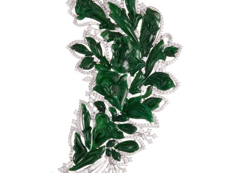 Diamond jade 18k gold floral brooch - LC Collection Jade - Metallic Online Hot Sale