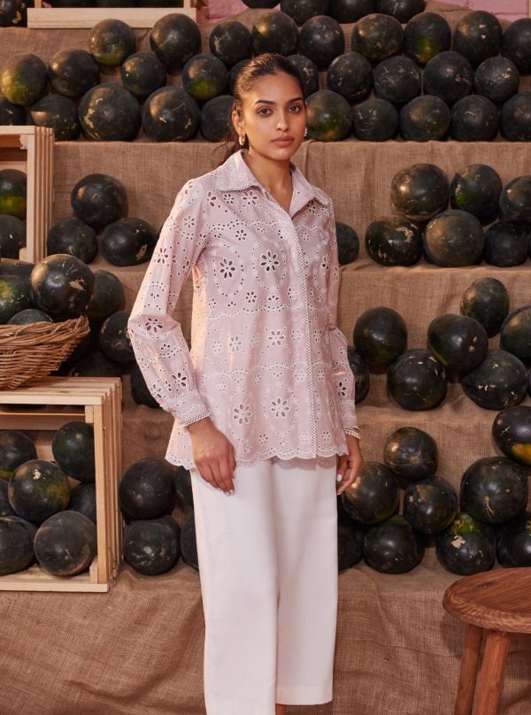 Mulmul Iconic Cotton Sia Dusty Pink Shirt Hot on Sale