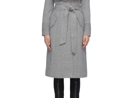 Detachable fur collar belted ribbed cuff melton wrap coat - SENTALER - Grey For Discount