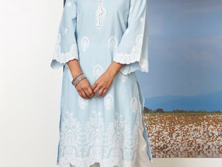 Mulmul Cotton Dreamscape Light Blue Kurta Online Hot Sale