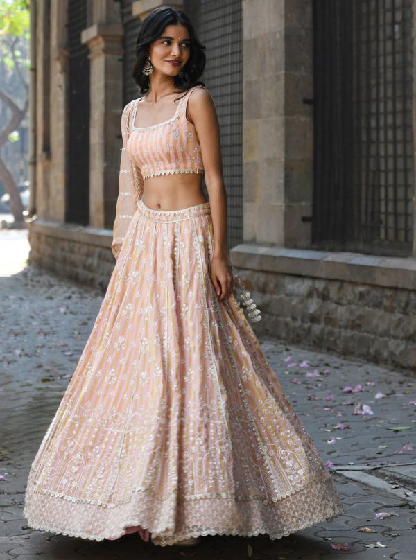 Mulmul Banarsi Sindhuri Light Pink Lehenga Online Sale