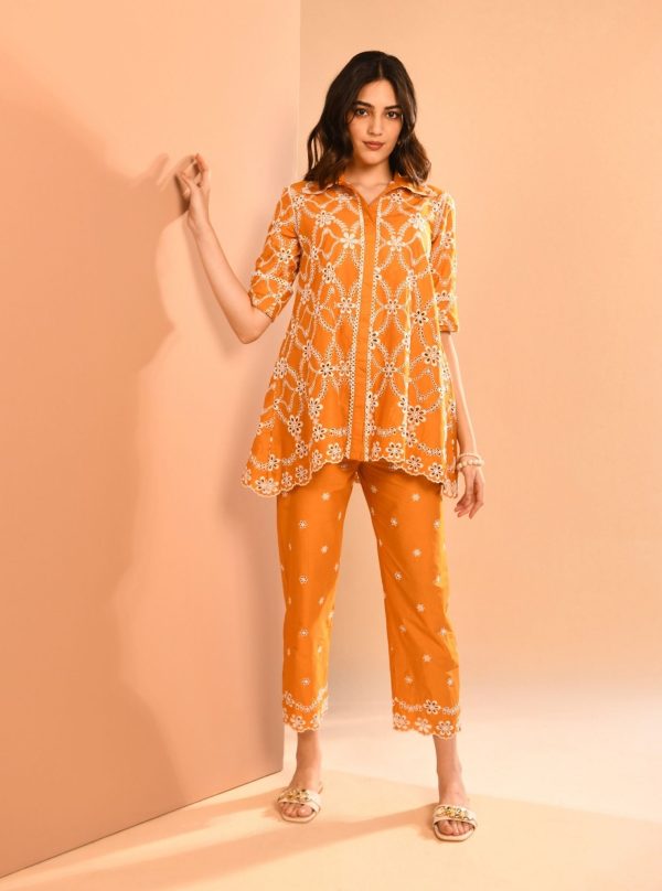 Mulmul Cotton Prue Orange Shirt With Mulmul Cotton Prue Orange Pant For Cheap