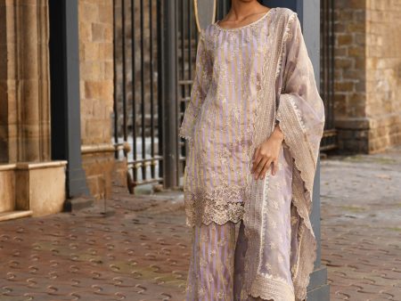 Mulmul Banarsi Paheri Lavender Kurta With Mulmul Banarsi Paheri Lavender Pant For Cheap