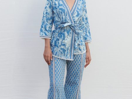 Mulmul Denim Attina Dark Blue Kaftan With Attina Dark Blue Pant Discount