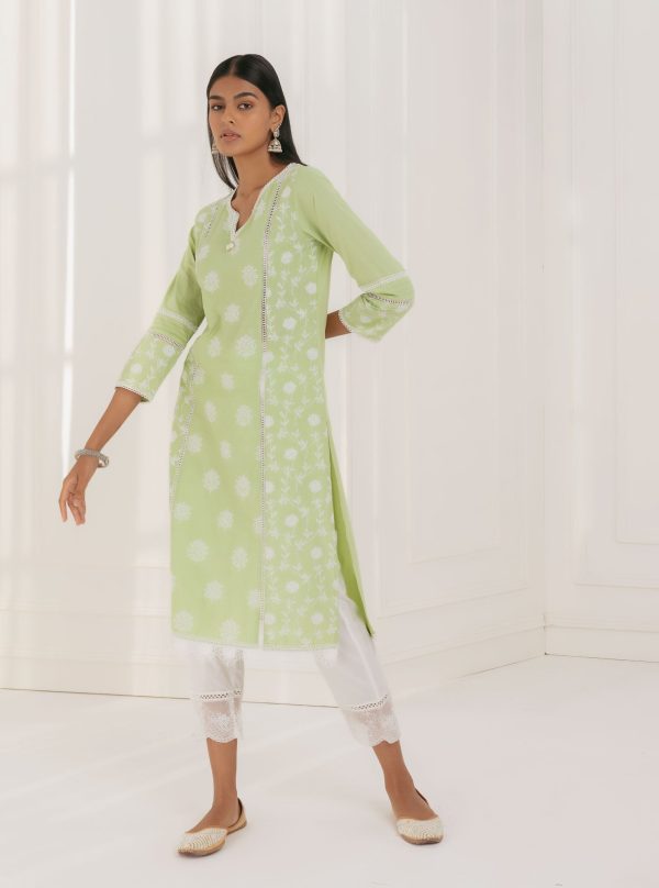 Mulmul Cotton Kannur Green Kurta Online Hot Sale