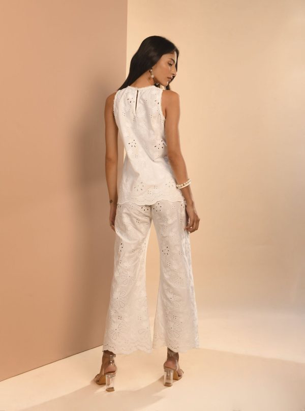 Mulmul Cotton Neve White Top With Mulmul Cotton Neve White Pant For Sale