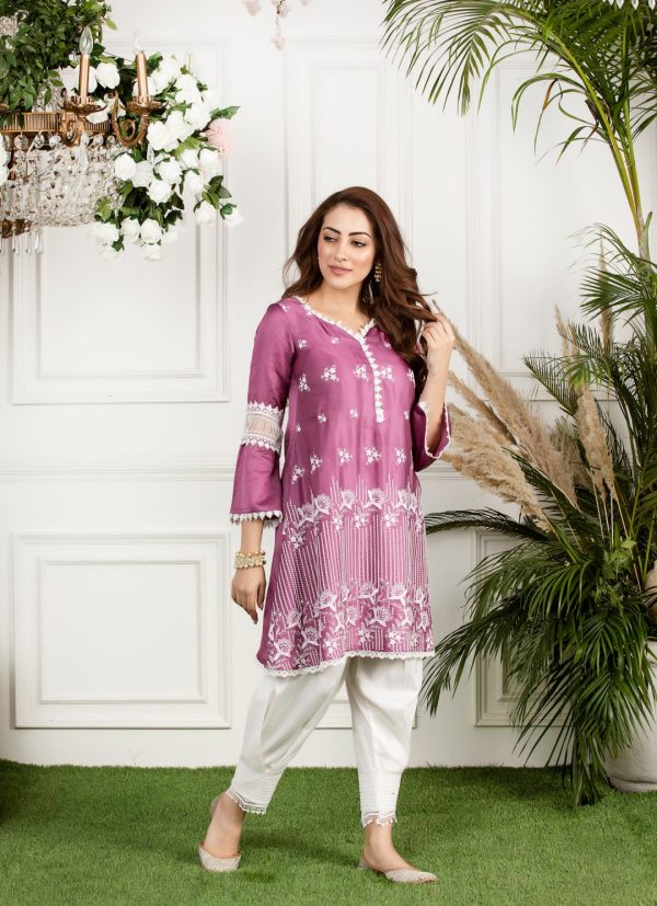 Mulmul Rosemallow Kurta With Front Pleated Pyjamas For Discount