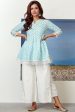 Mulmul Cotton Dew Drop Turq Kurta For Cheap