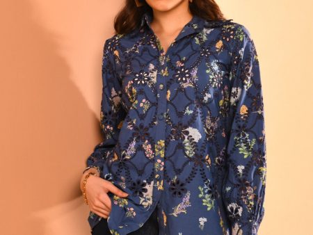 Mulmul Cotton Jem Printed Navy Shirt Online Sale