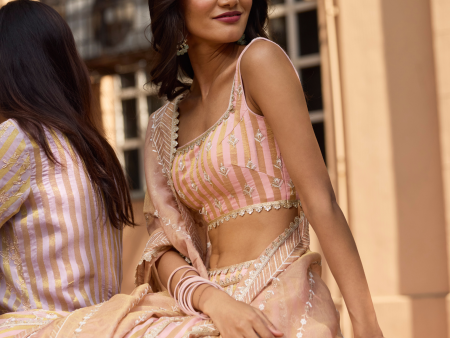 Mulmul Banarsi Sindhuri Light Pink Lehenga Online Sale