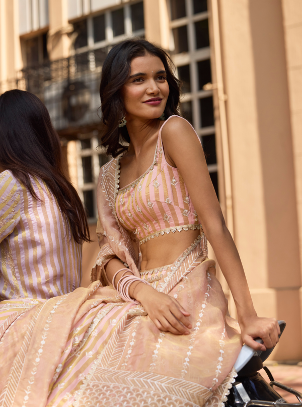 Mulmul Banarsi Sindhuri Light Pink Lehenga Online Sale