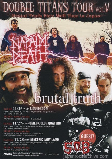 Napalm Death   Brutal Truth 2014 Japan tour concert gig flyer Sale