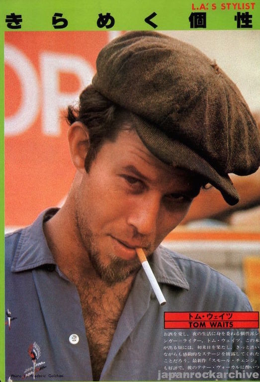 Tom Waits 1977 02 Japanese music press cutting clipping - photo pinup - wearing hat and smoking cigarette Online